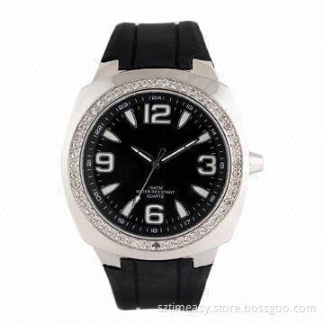 Brand watch with stainless steel case, silicone band